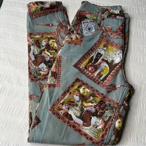 ROYAL FAKS Y2K Vintage Rare Legging Ceremonial Print Style Size 28. - Picture 10 of 12